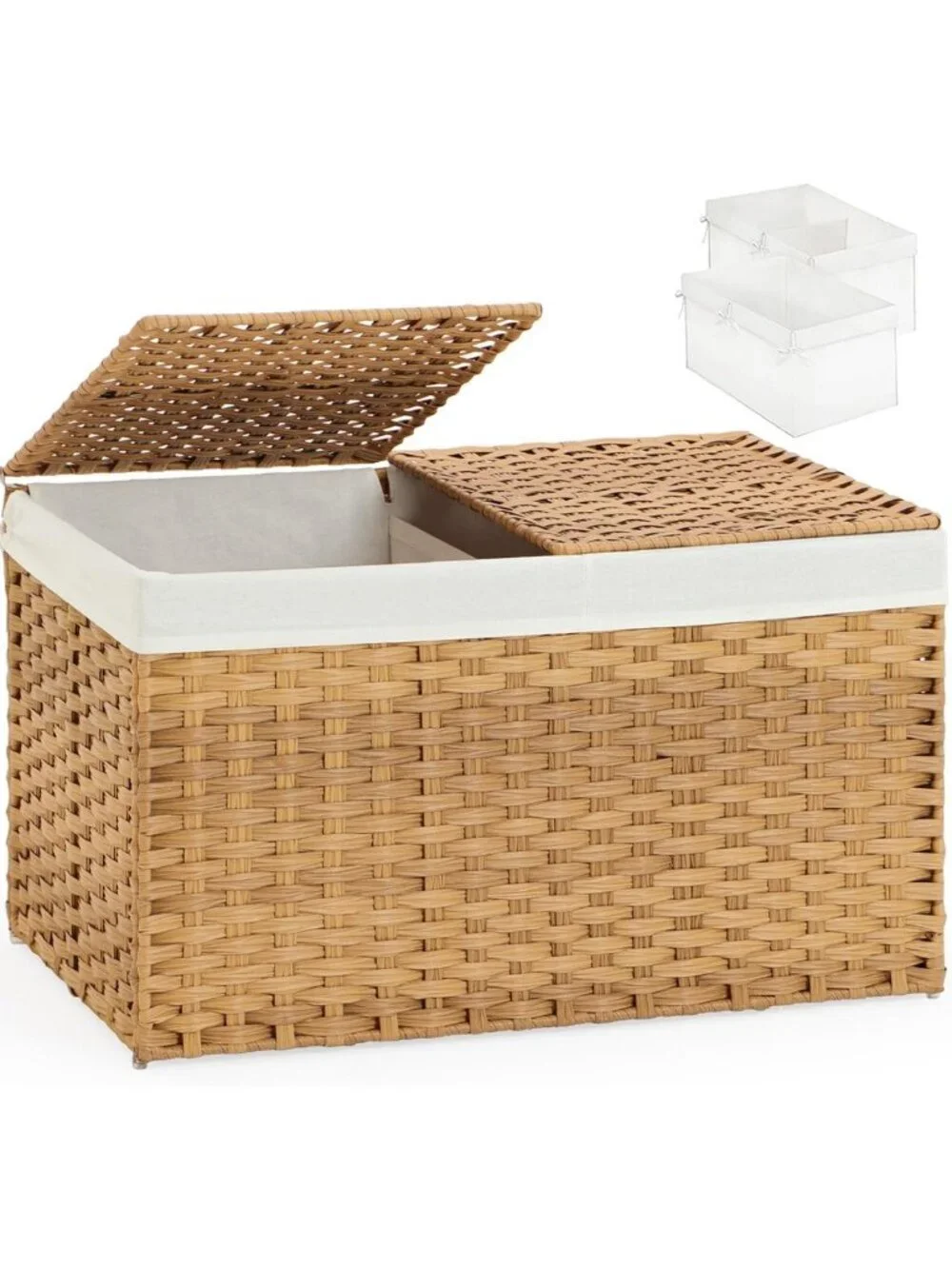 Stylish Rattan Storage Basket with Lid, 2-Pack Natural Woven Bins for Organizing